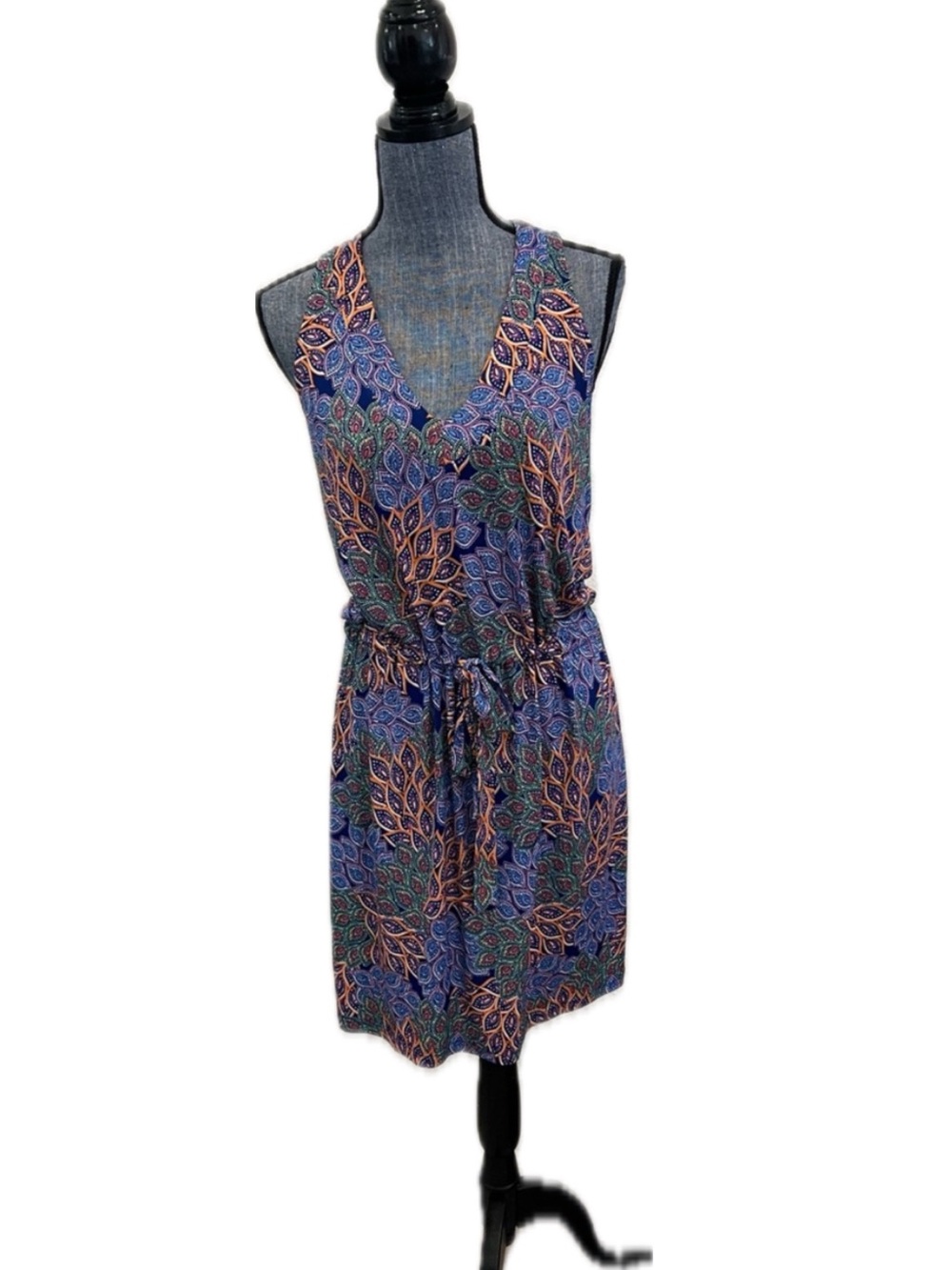 Veronica M Sleeveless Blue Floral-Print V-Neck Dress